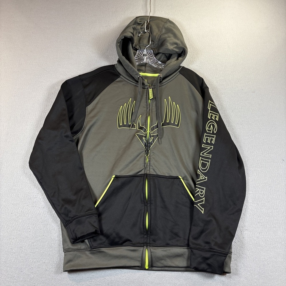 Legendary Whitetails Men's Performance Full Zip Hoodie Med Gray Black Neon Trim